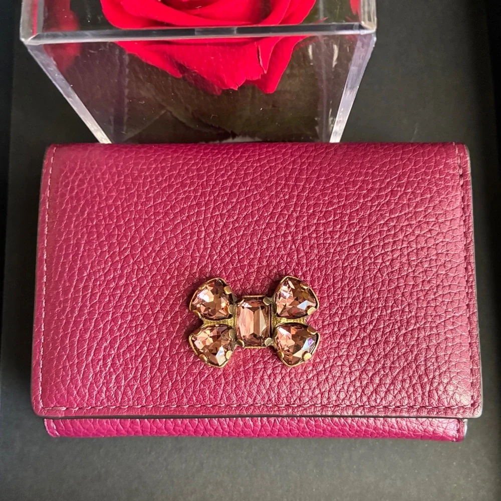 Coach Pebbled Leather Compact Wallet - Fuchsia Pink